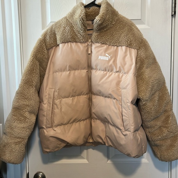 Puma Sherpa Puffer Coat Tan Size XL - Picture 4 of 10